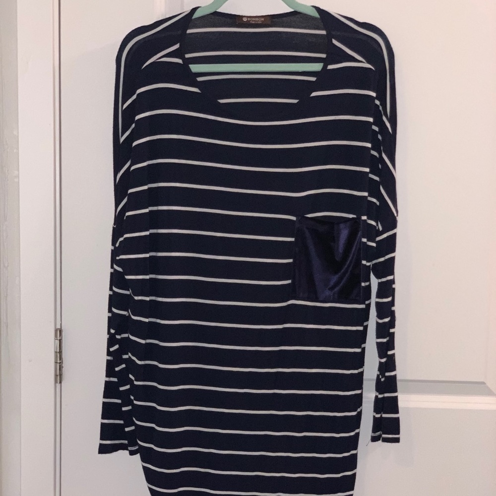 Navy and white striped long sleeve top